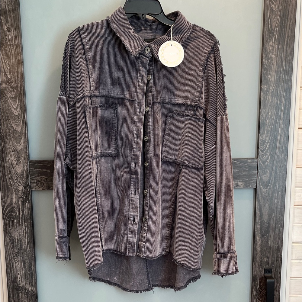 Umgee Corduroy Jacket in Washed Navy Blue